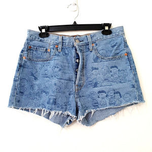 Levi's X Peanuts 501 High Rise Cut Off Shorts Women's Size 30